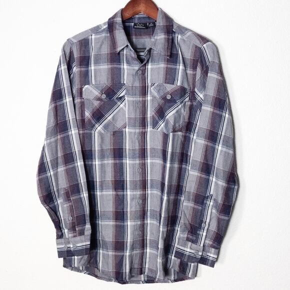 Burnside Men's Flannel Shirt Gray Blue Plaid Size S Normcore - Picture 1 of 6